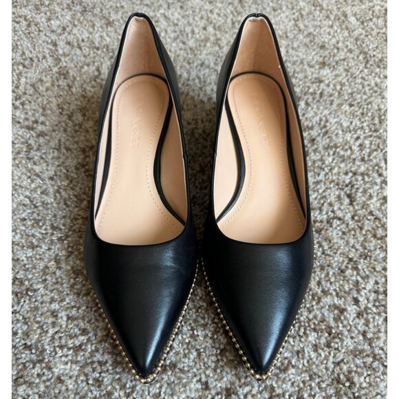 Coach Black Leather Studded Chunky Heels - Size 7 - Picture 5 of 11